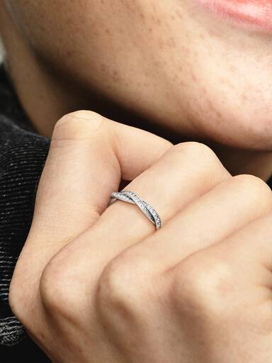 Braided pave silver ring with cubic zirconia