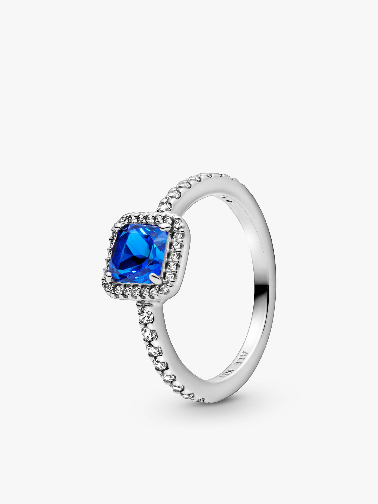 Square sterling silver ring with true blue crystal and clear cubic zirconia