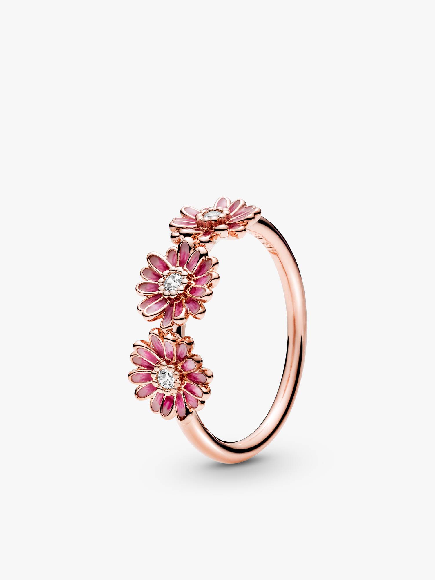 Daisy 14k rose gold-plated ring with clear cubic zirconia and shaded pink enamel