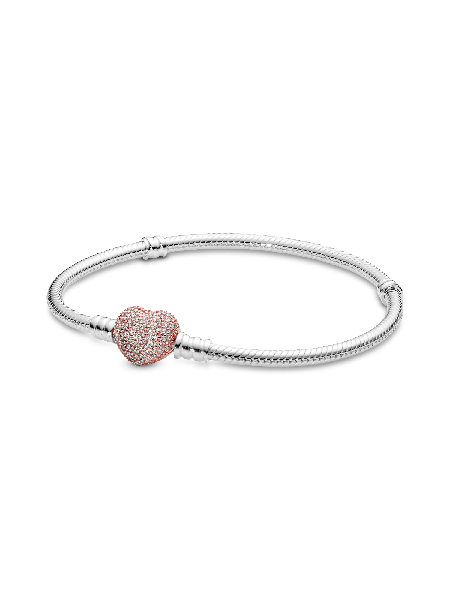 Pandora Moments Pavé Heart Clasp Snake Chain Bracelet