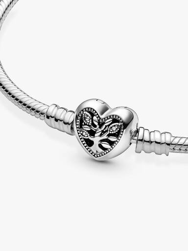 Pandora Moments Family Tree Heart Clasp Snake Chain Bracelet