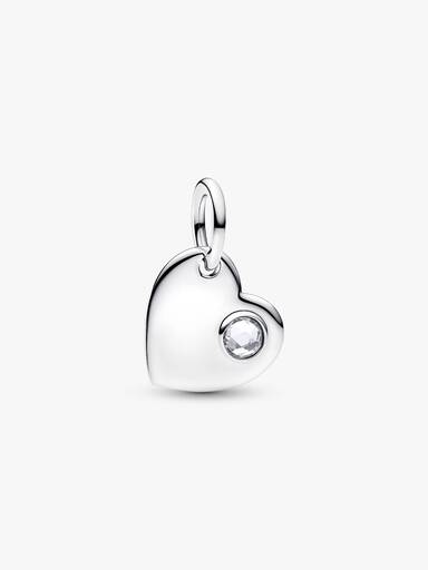 April Engravable Heart Clear Stone Dangle Charm