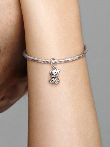Labrador dog silver dangle with black enamel