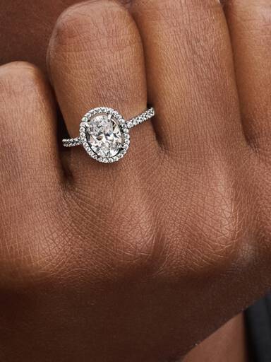 Oval Sparkling Halo Statement Ring