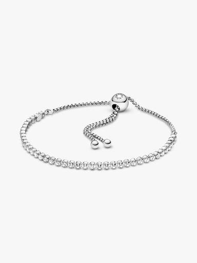 Rhodium plated sterling silver bracelet with clear cubic zirconia
