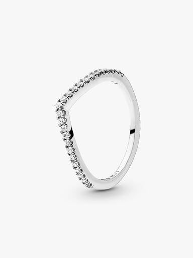 Wishbone silver ring with clear cubic zirconia