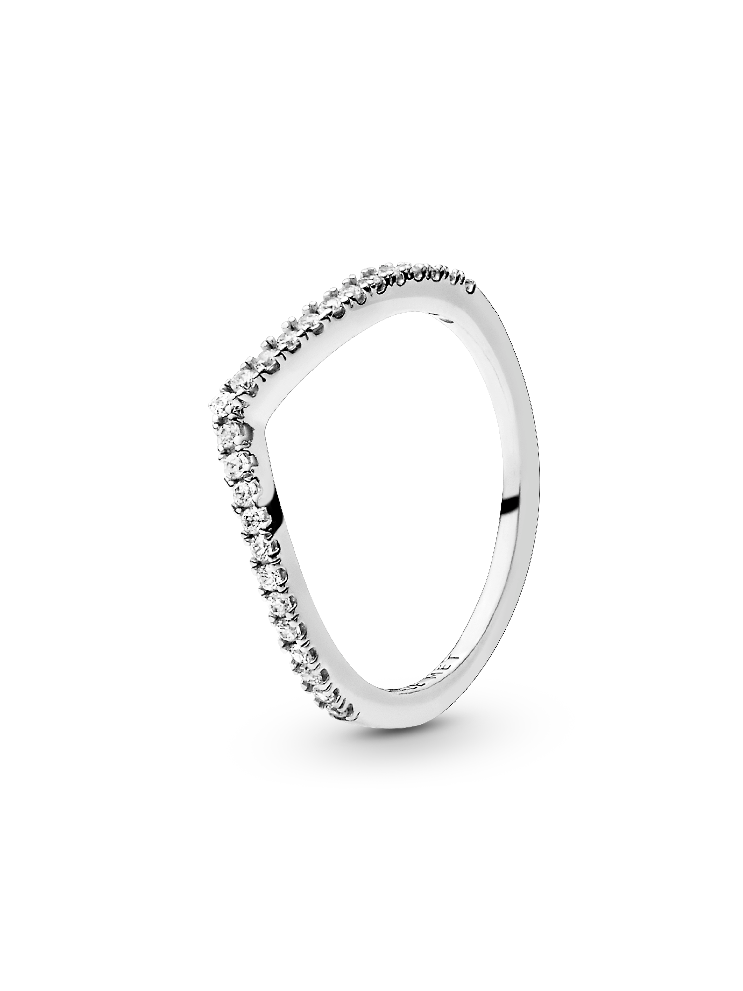 Wishbone silver ring with clear cubic zirconia