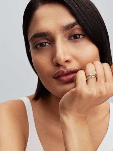 Crossover Beads & Pavé Triple Band Ring
