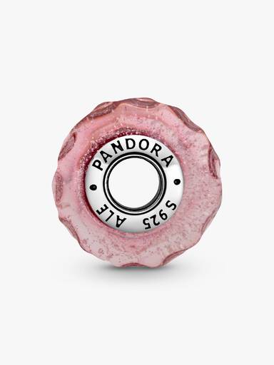 Wavy sterling silver charm with iridescent and pink Murano glass