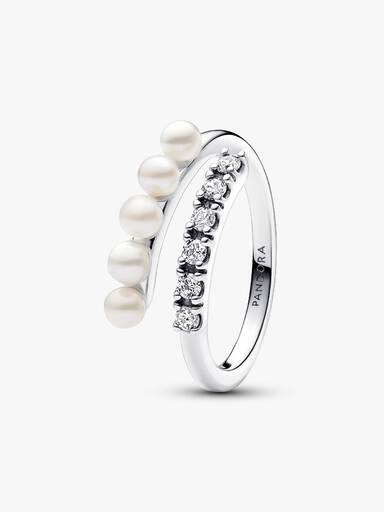 Treated Freshwater Cultured Pearls & Pavé Open Ring