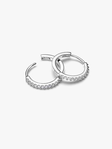 Sterling silver hoop earrings with clear cubic zirconia, 16 mm