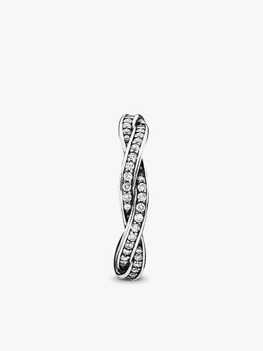 Braided pave silver ring with cubic zirconia