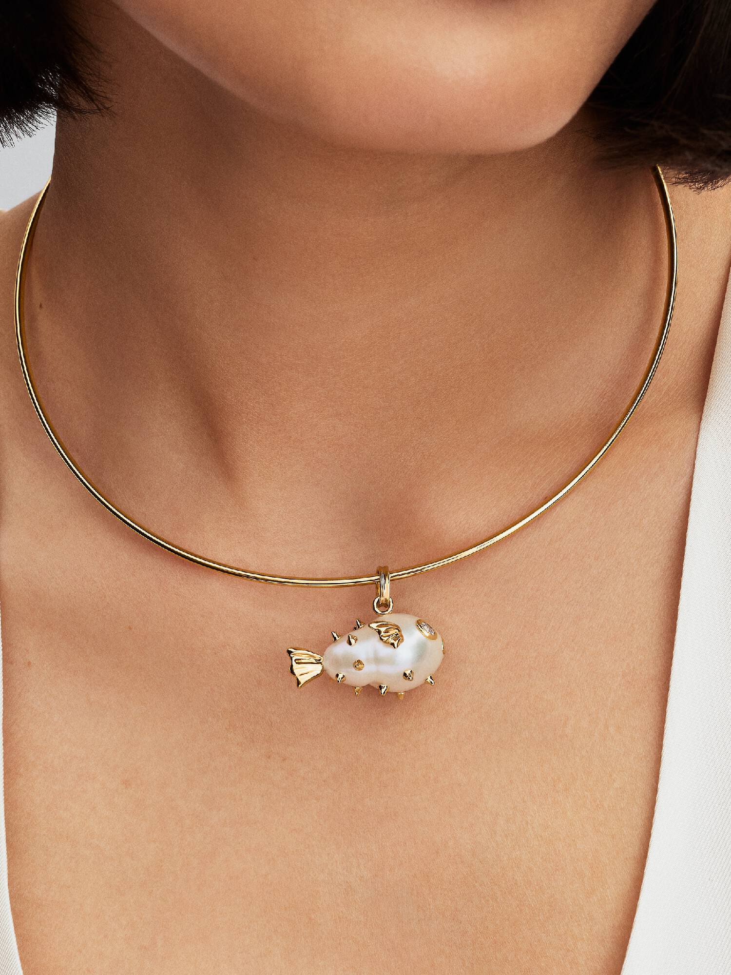 Treated Freshwater Cultured Baroque Pearl Oversized Puffy Fish Pendant
