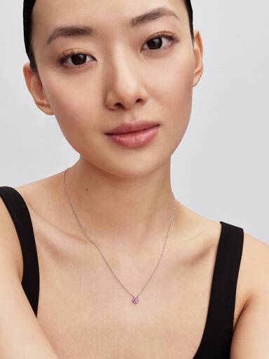 Sparkling Pink Flower Pendant Necklace