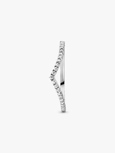 Wishbone silver ring with clear cubic zirconia