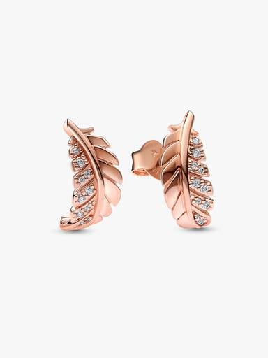 Floating Curved Feather Stud Earrings