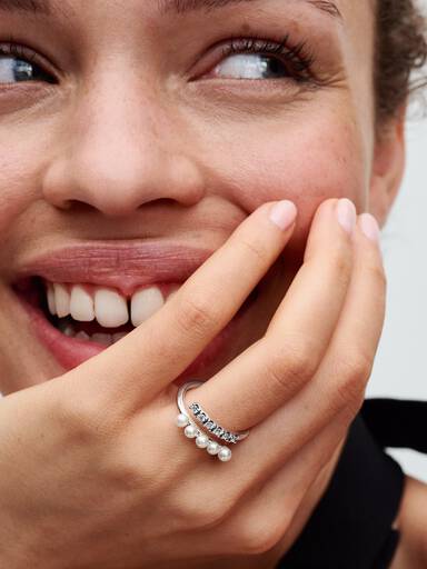 Treated Freshwater Cultured Pearls & Pavé Open Ring