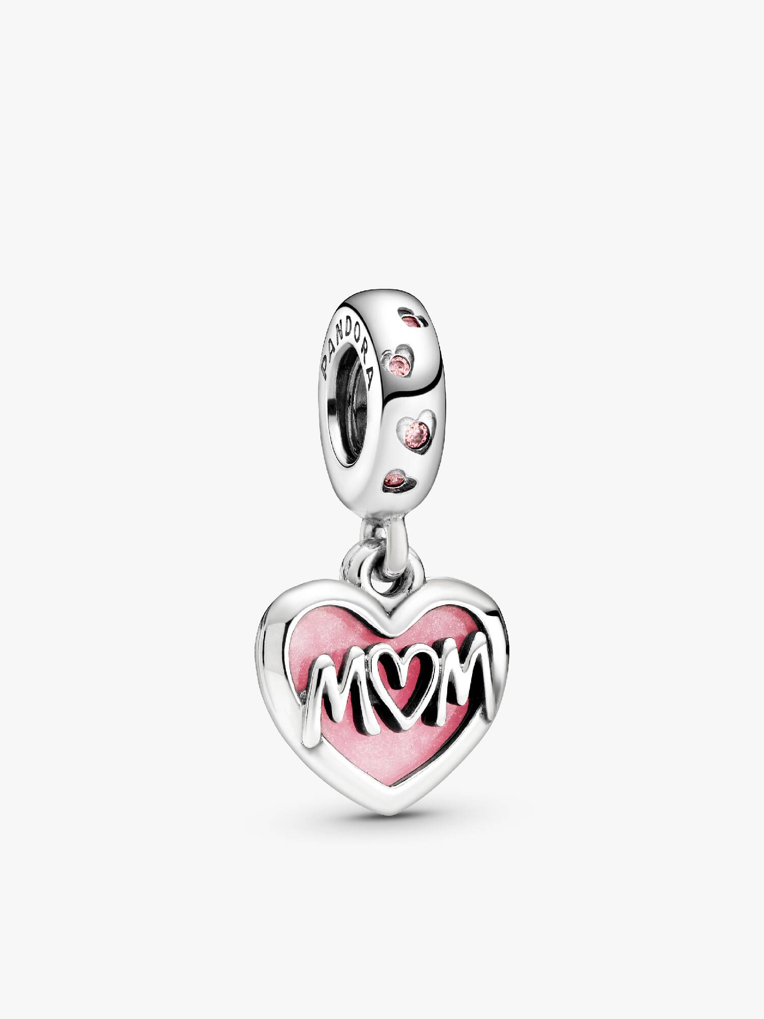 Mum sterling silver dangle with fancy fairy tale pink cubic zirconia and shaded pink enamel