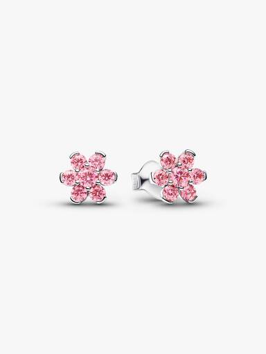 Sparkling Pink Flower Stud Earrings