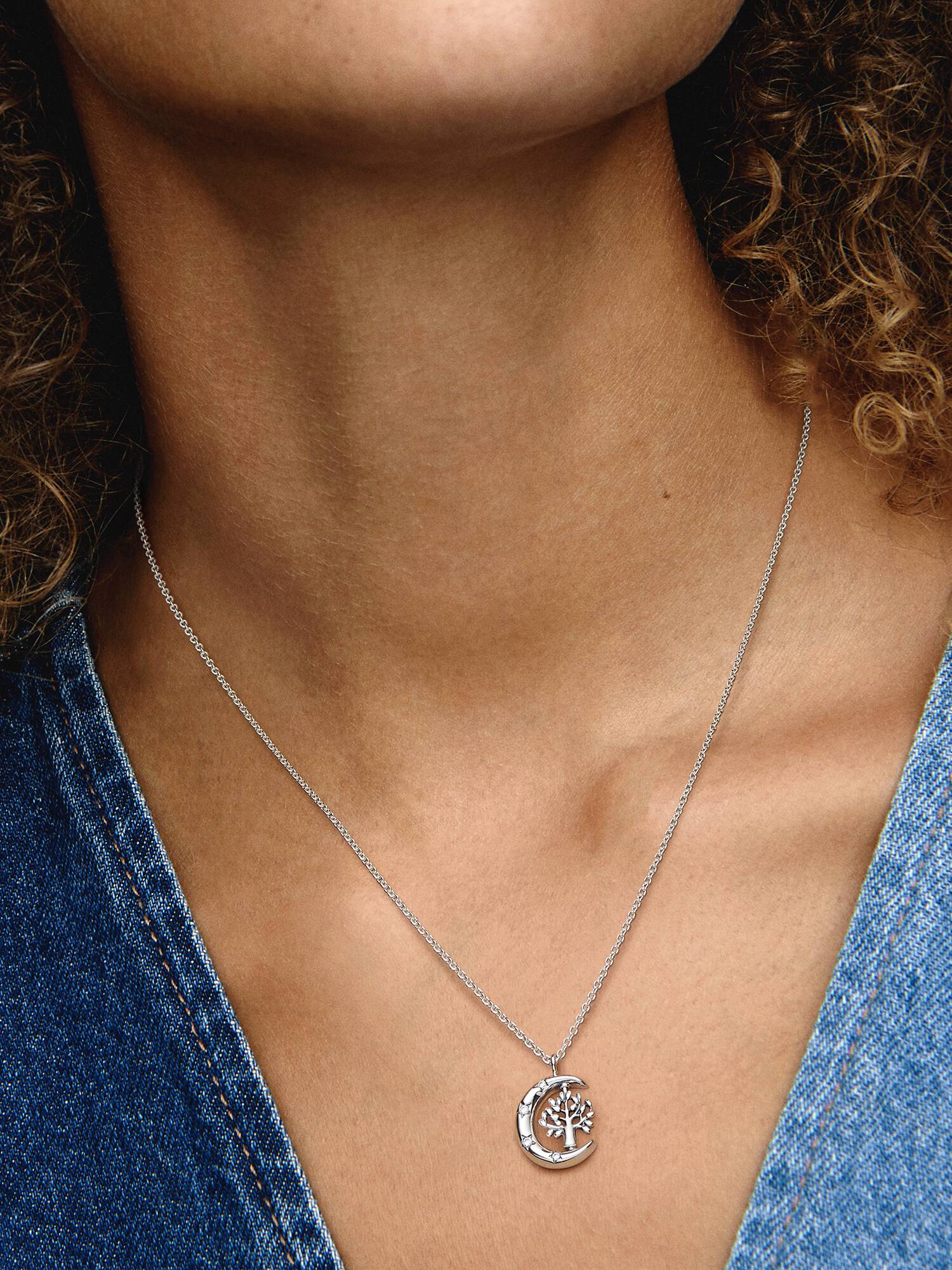 Moon & Spinning Tree Pendant Necklace