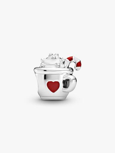 Cocoa mug silver charm with red and white enamel