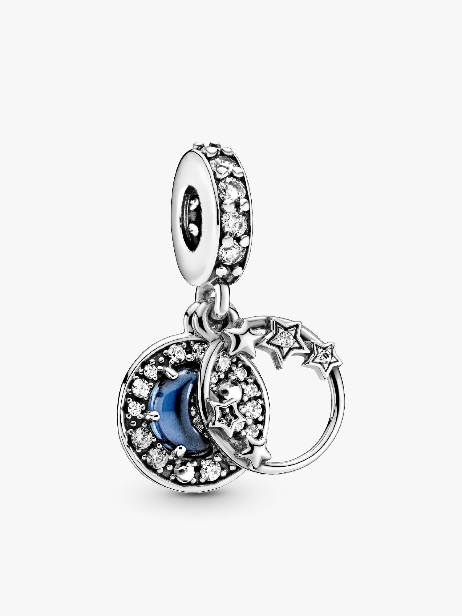 Blue Night Sky Crescent Moon & Stars Dangle Charm