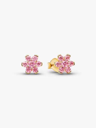 Sparkling Pink Flower Stud Earrings