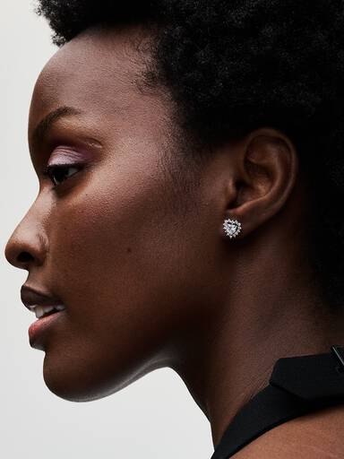 Sparkling Heart Halo Stud Earrings