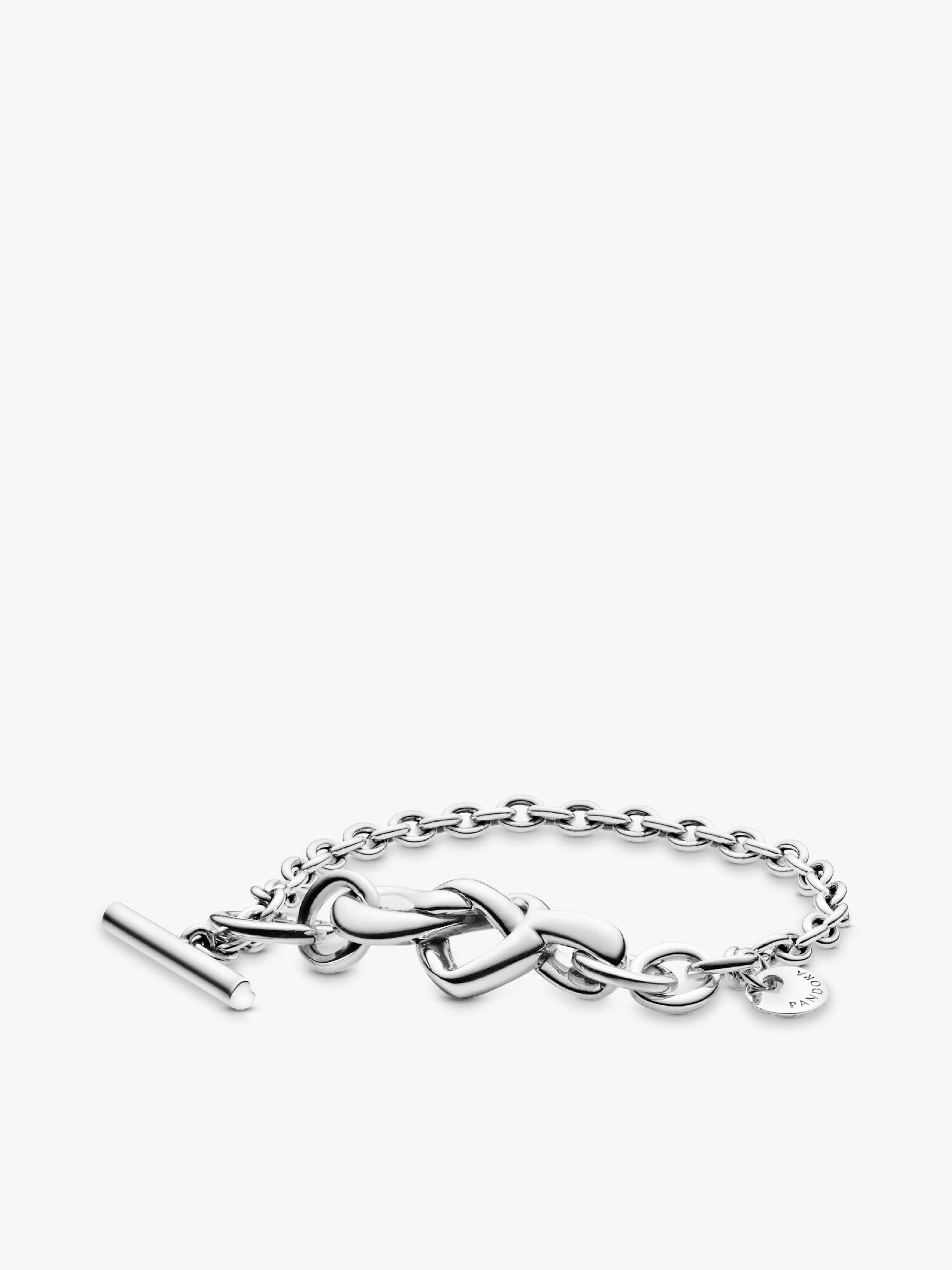 Knotted hearts silver T-bar bracelet