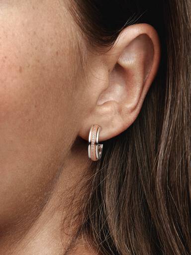 Pandora Signature Two tone Logo & Pavé Hoop Earrings