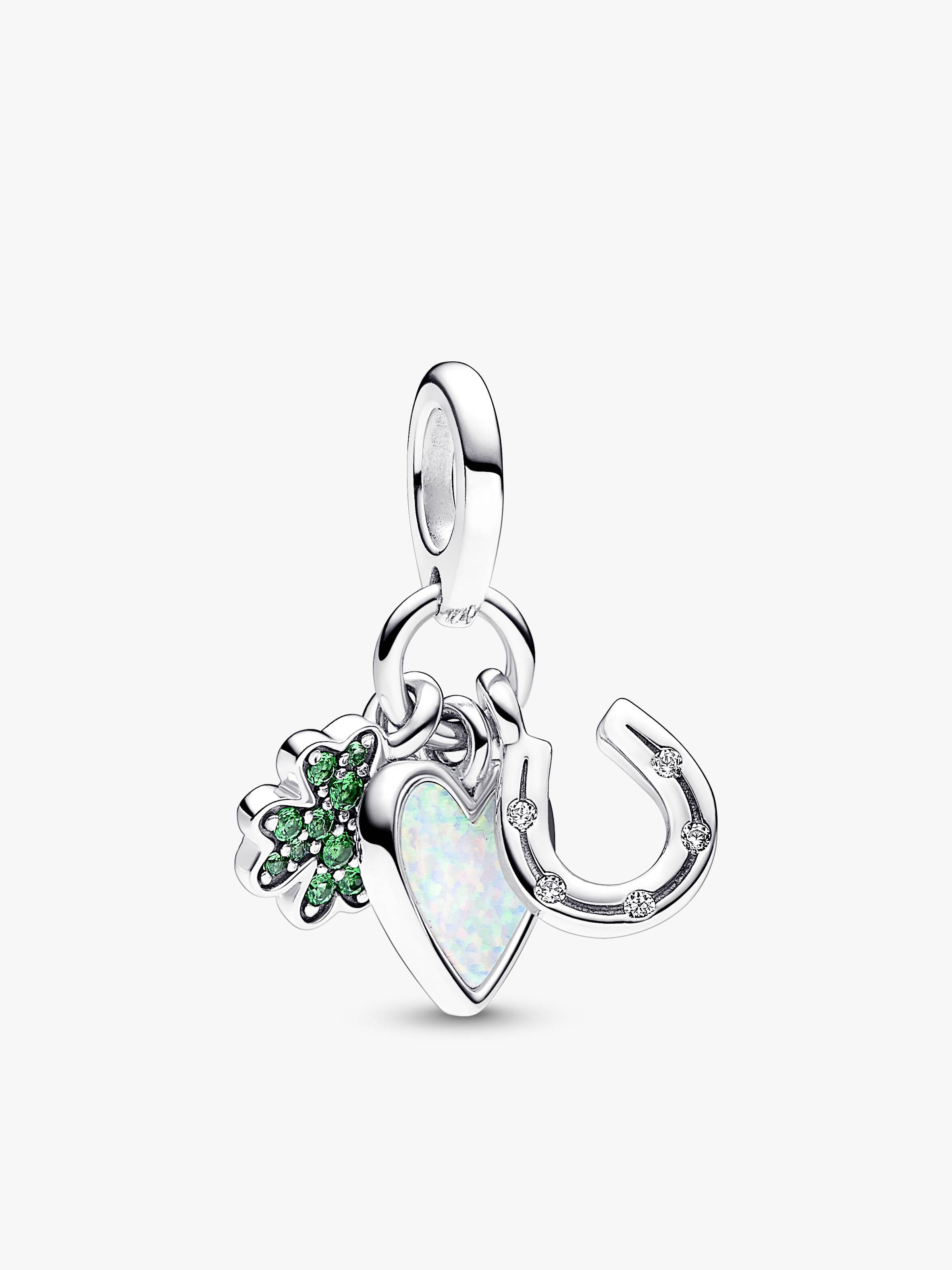 Four Leaf Clover, Heart and Horseshoe Triple Dangle Charm