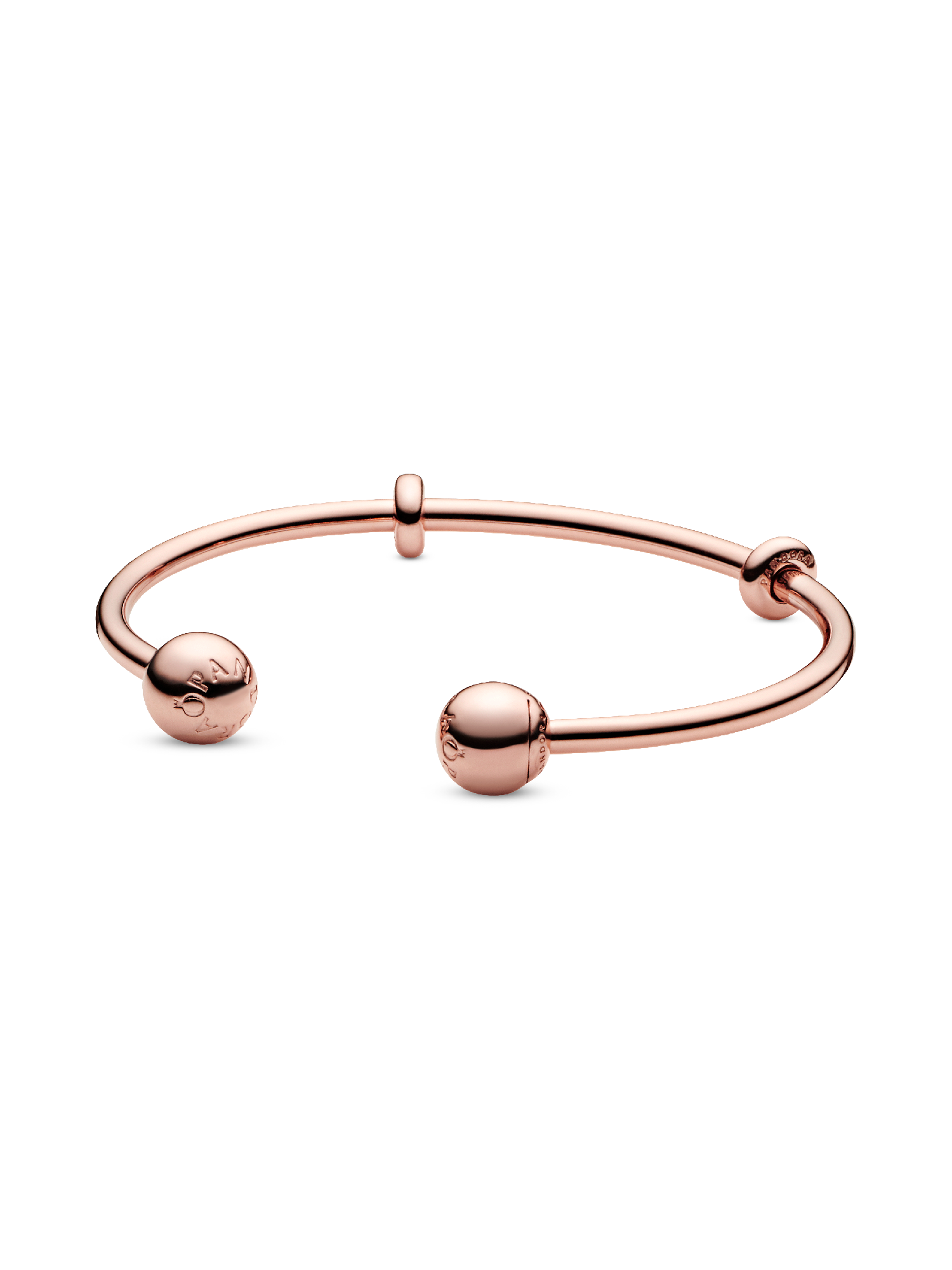 14k Rose gold-plated open bangle with silicone stoppers and interchangeable end caps