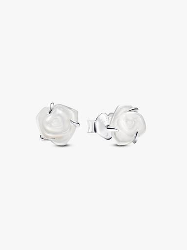 White Rose in Bloom Stud Earrings