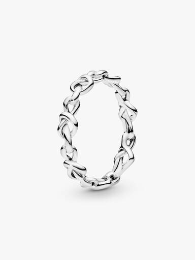 Knotted hearts silver ring