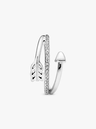 Arrow silver ring with clear cubic zirconia