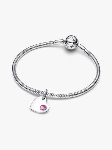 Engravable Heart Pink Stone Dangle Charm