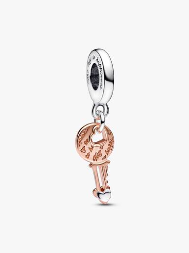 Two-tone key & Sliding Heart Dangle Charm