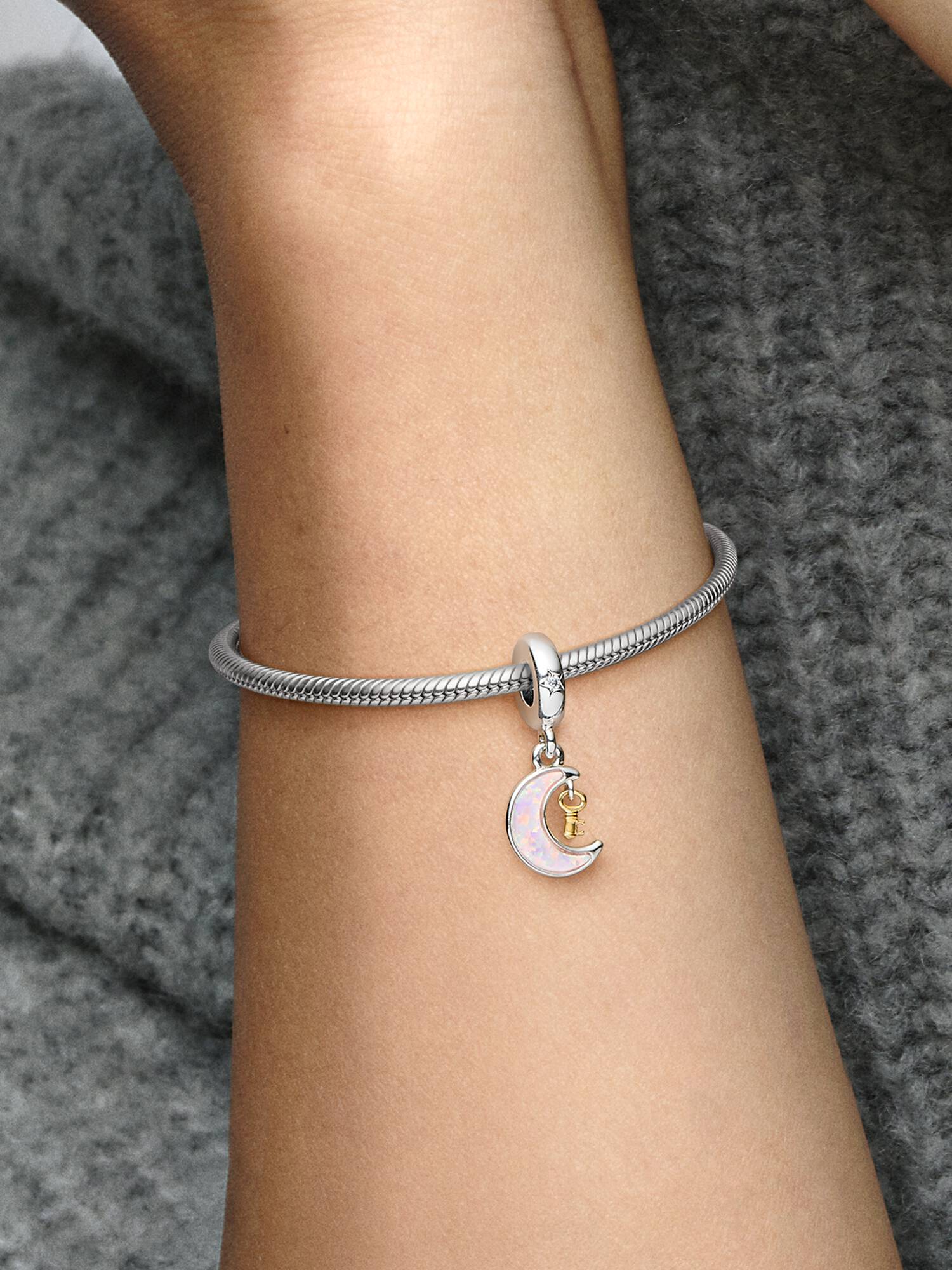 Two-tone Key & Moon Dangle Charm