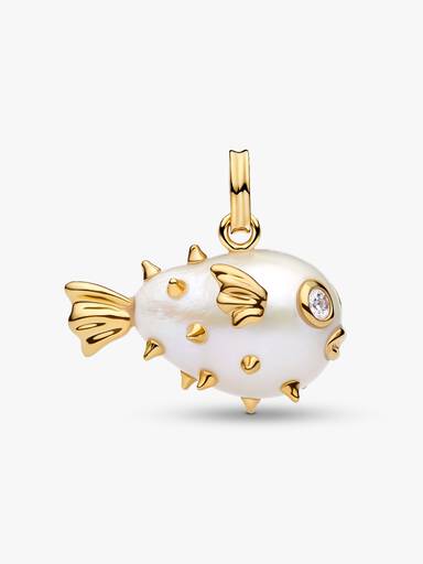Treated Freshwater Cultured Baroque Pearl Oversized Puffy Fish Pendant