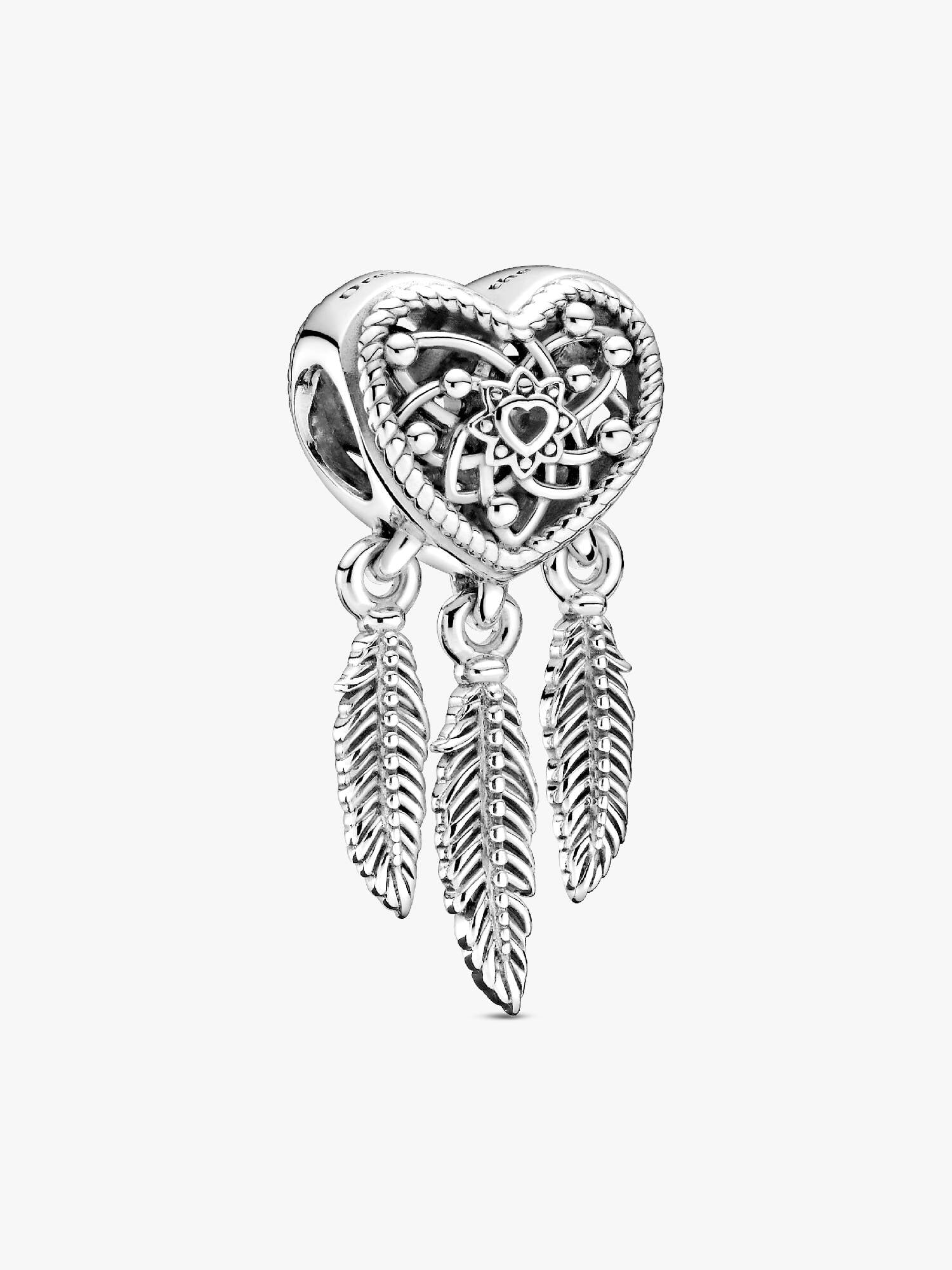 Openwork Heart & Three Feathers Dreamcatcher Charm
