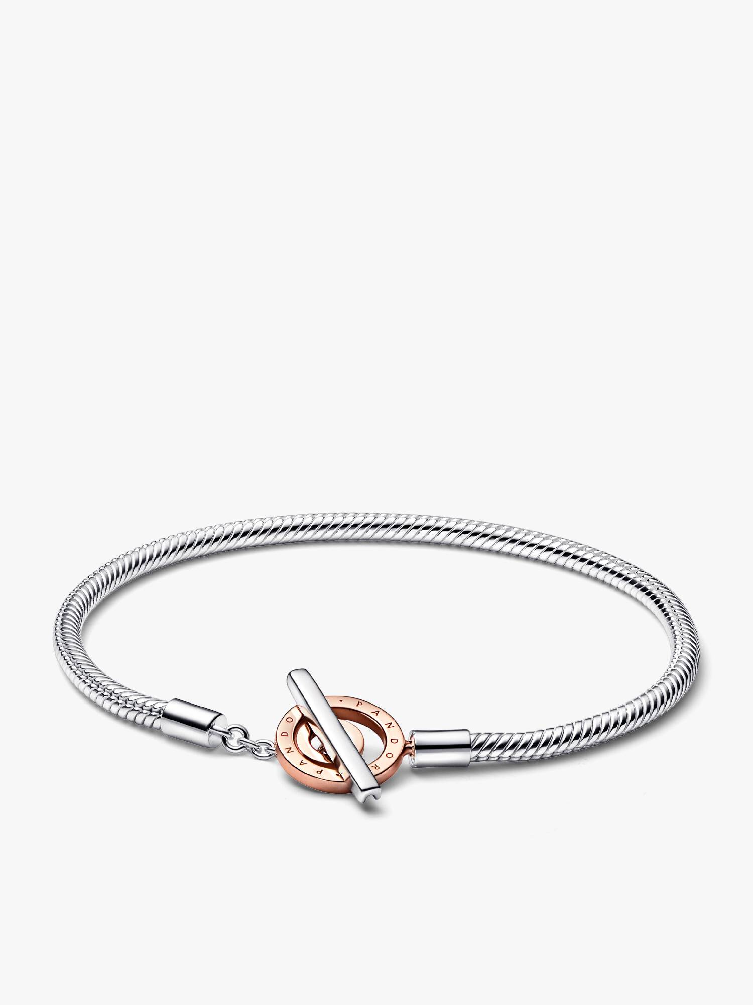 Pandora Moments Two-tone Logo T-Bar Snake Chain Bracelet
