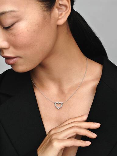 Heart silver necklace with clear cubic zirconia