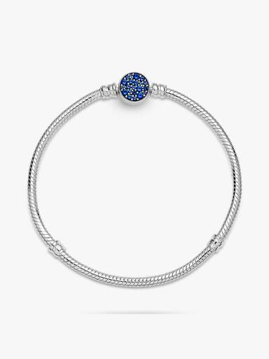 Pandora Moments Sparkling Blue Disc Clasp Snake Chain Bracelet
