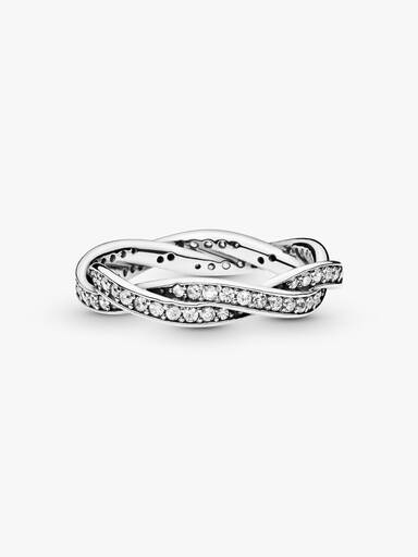 Braided pave silver ring with cubic zirconia