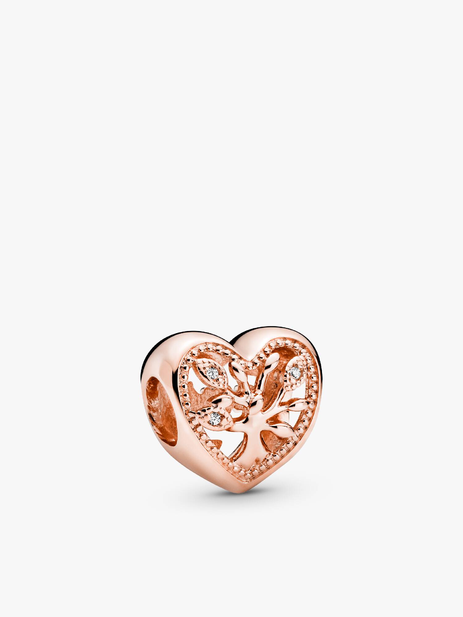 Family tree heart 14k rose gold-plated charm with clear cubic zirconia