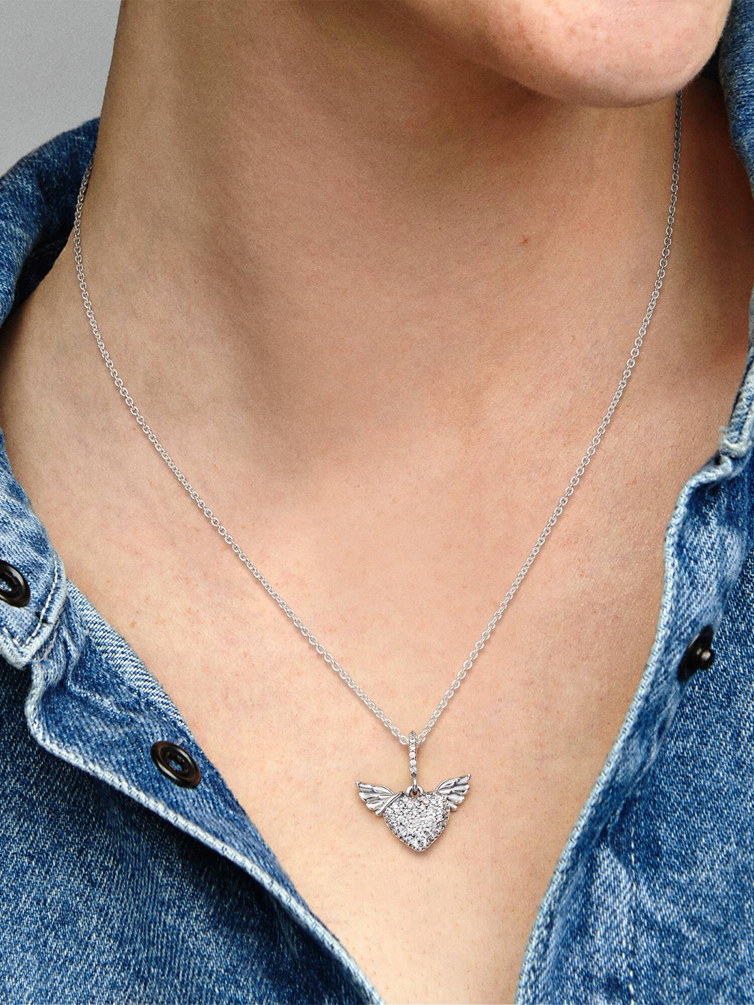 Pavé Heart & Angel Wings Necklace