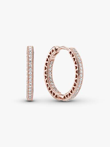 14k Rose gold-plated hoop earrings with clear cubic zirconia, 20 mm