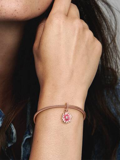 Daisy 14k rose gold-plated dangle with clear cubic zirconia and shaded pink enamel