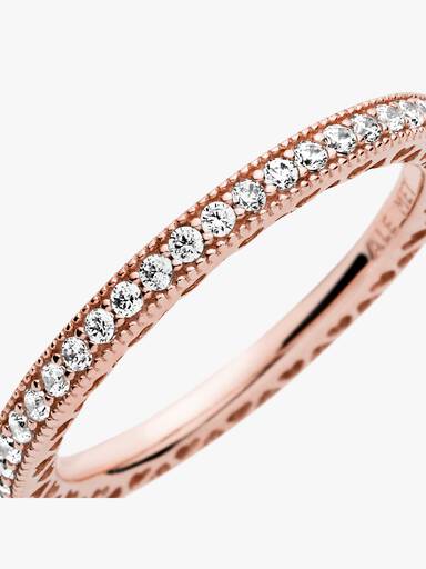 14k Rose gold-plated ring with clear cubic zirconia