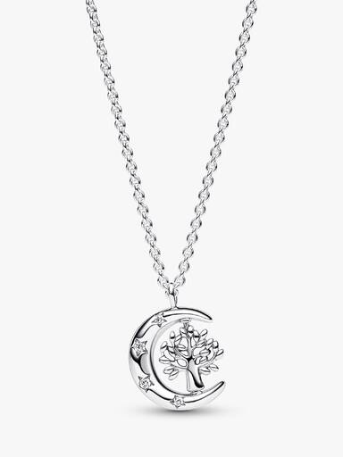 Moon & Spinning Tree Pendant Necklace
